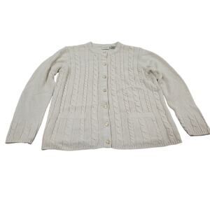 Classic Elements PM M Cable Knit Cardigan Gold Crest Button  Grandma Coastal